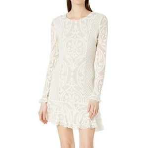 BCBG "Guinevere" Velvet Burnout Mini Dress in Ivory